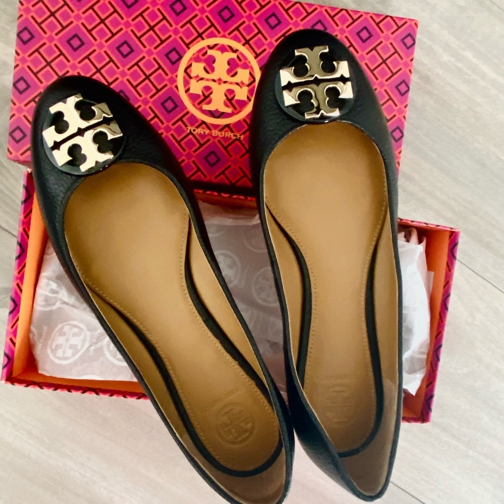 Tory Burch Black Leather Flats, Size 8, BRAND NEW